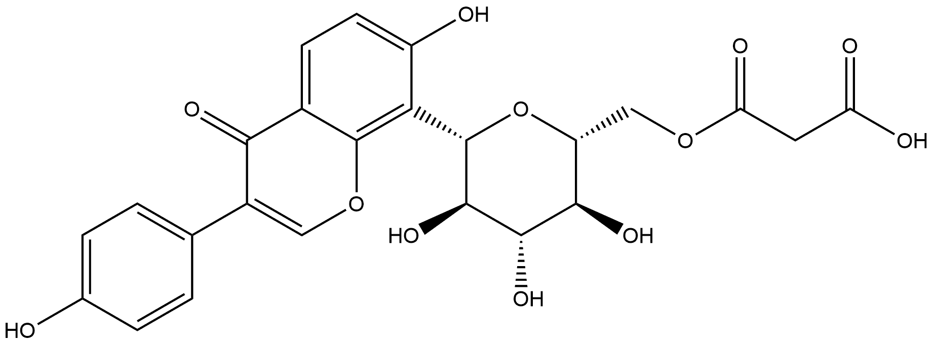 8-[6-O-(羧基乙酰基)-β-D-吡喃葡萄糖基]-7-羟基-3-(4-羟基苯基)-4H-1-苯并吡喃-4-酮 结构式