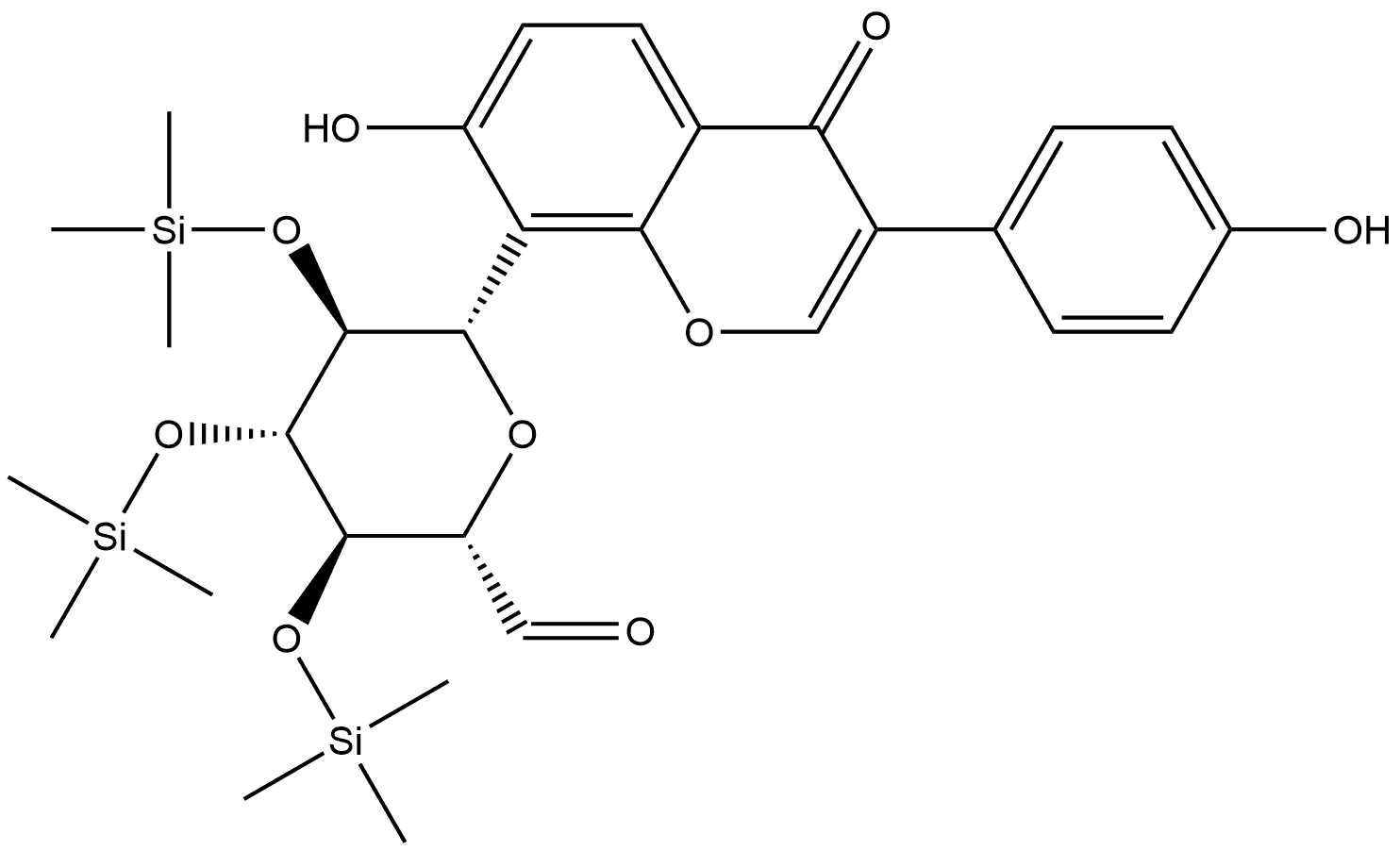 L-Gulose, 2,6-anhydro-6-C-[7-hydroxy-3-(4-hydroxyphenyl)-4-oxo-4H-1-benzopyran-8-yl]-3,4,5-tris-O-(trimethylsilyl)-, (6S)- 结构式