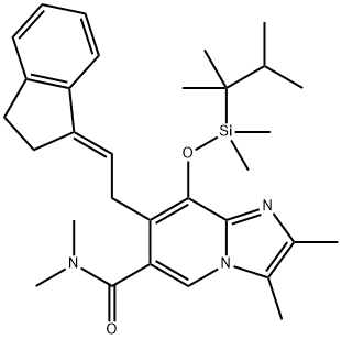 7-[(2E)-2-(2,3-二氢-1H-茚-1-亚基)乙基]-8-([二甲基(1,1,2-三甲基丙基)硅基]氧基)-N,N,2,3-四甲基咪唑并[1,2-a]吡啶-6-甲酰胺 结构式