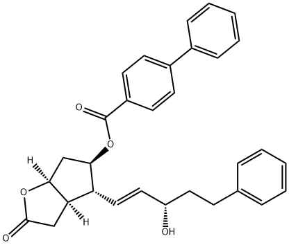[1,1'-联苯]-4-羧酸,(3aR,4R,5R,6aS)-六氢-4-[(1E,3S)-3-羟基-5-苯基-1-戊烯-1-基]-2-氧代-2H-环戊并[B]呋喃-5-基酯 结构式