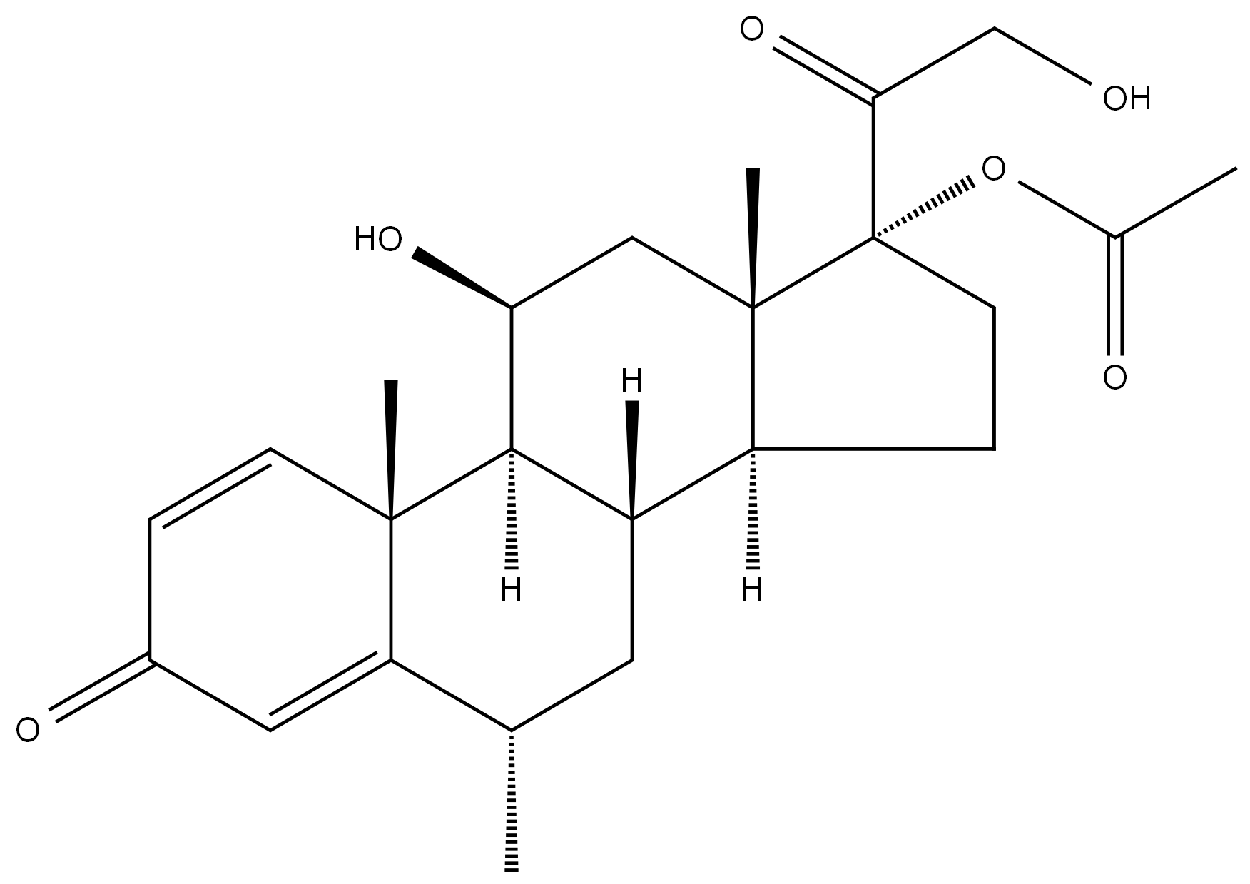 17-O-乙酰基-6-甲基泼尼松龙 结构式