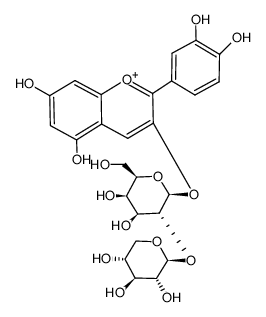 花青素3-O-[2-O-(β-吡喃木糖基)-β-吡喃半乳糖苷] 结构式