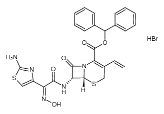 5-Thia-1-azabicyclo[4.2.0]oct-2-ene-2-carboxylic acid, 7-[[(2Z)-2-(2-amino-4-thiazolyl)-2-(hydroxyimino)acetyl]amino]-3-ethenyl-8-oxo-, diphenylmethyl ester, hydrobromide (1:1), (6R,7R)- 结构式
