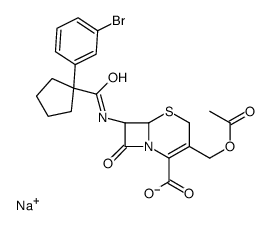 钠,(6R,7R)-3-(乙酰氧甲基)-7-[[1-(3-溴苯基)环戊基羰基]氨基]-8-氧代-5-硫杂-1-氮杂双环[4.2.0]辛-2-烯-2-羧酸盐 结构式