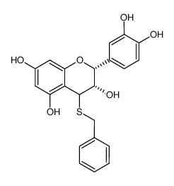 2H-1-Benzopyran-3,5,7-triol, 2-(3,4-dihydroxyphenyl)-3,4-dihydro-4-[(phenylmethyl)thio]-, (2R,3S)- 结构式