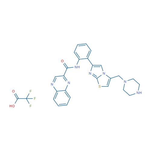 N-(2-(3-(piperazin-1-ylmethyl)imidazo[2,1-b]thiazol-6-yl)phenyl)quinoxaline-2-carboxamide 2,2,2-trifluoroacetate 结构式