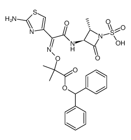 Propanoic acid, 2-[[(Z)-[1-(2-amino-4-thiazolyl)-2-[[(2S,3S)-2-methyl-4-oxo-1-sulfo-3-azetidinyl]amino]-2-oxoethylidene]amino]oxy]-2-methyl-, 1-(diphenylmethyl) ester 结构式