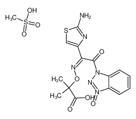 (Z)-2-[[[1-(2-氨基-4-噻唑基)-2-(3-氧化-1H-苯并三唑-1-基)-2-氧代亚乙基]氨基]氧]-2-甲基丙酸甲磺酸盐(1:1) 结构式