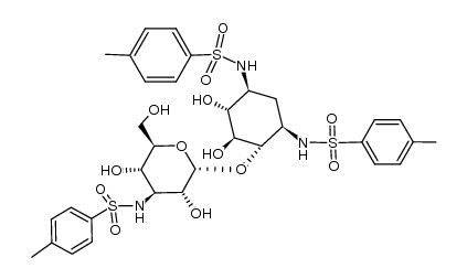 2-deoxy-6-O-(3-deoxy-3-tosylamido-α-D-glucopyranosyl)-1,3-di-N-tosylstreptamine 结构式