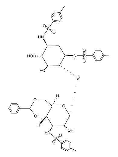 6-O-(4,6-O-苯亚甲基-3-脱氧-3-对甲苯磺酰氨基-α-D-吡喃葡萄糖基)-2-脱氧-1,3-二-N-对甲苯磺酰链霉胺 结构式