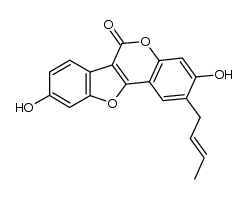 (E)-2-(丁-2-烯基)-3,9-二羟基-6H-苯并呋喃并[3,2-c]色烯-6-酮 结构式
