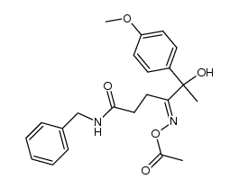 4-乙酰氧亚氨基-5-羟基-5-(对甲氧基苯基)己酸苄酰胺 结构式