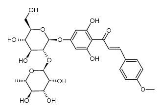 2-Propen-1-one, 1-[4-[[2-O-(6-deoxy-α-L-mannopyranosyl)-β-D-glucopyranosyl]oxy]-2,6-dihydroxyphenyl]-3-(4-methoxyphenyl)-, (E)- 结构式