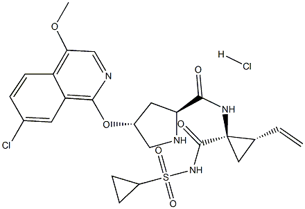 (2S,4R)-4-((7-氯-4-甲氧基异喹啉-1-基)氧基)-N-((1R,2S)-1-((环丙基磺酰基)氨基甲酰基)-2-乙烯基环丙基)吡咯烷-2-甲酰胺盐酸盐 结构式