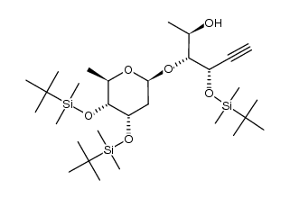 β-D-ribo-Hexopyranoside, (1R,2S)-2-[[(1,1-dimethylethyl)dimethylsilyl]oxy]-1-[(1R)-1-hydroxyethyl]-3-butyn-1-yl 2,6-dideoxy-3,4-bis-O-[(1,1-dimethylethyl)dimethylsilyl]- 结构式