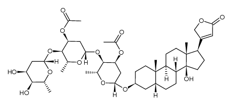 Card-20(22)-烯内酯,3-[(O-2,6-二脱氧-β-D-核糖-吡喃糖基-(1→4)-O-3-O-乙酰基-2,6-二脱氧-β-D-核糖-吡喃糖基-(1→4)-3-O-乙酰基-2,6-二脱氧-β-D-核糖-吡喃糖基)氧基]-14-羟基-,(3β,5β)- 结构式