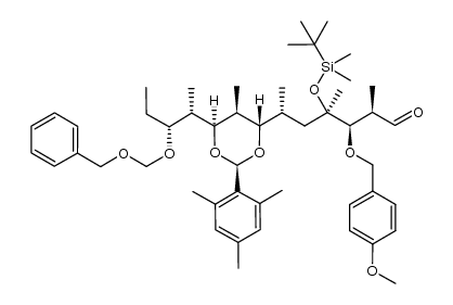 L-Arabinose, 2,5-dideoxy-4-O-[(1,1-dimethylethyl)dimethylsilyl]-3-O-[(4-methoxyphenyl)methyl]-2-methyl-4-C-[(2R)-2-[(2R,4S,5S,6S)-5-methyl-6-[(1S,2R)-1-methyl-2-[(phenylmethoxy)methoxy]butyl]-2-(2,4,6-trimethylphenyl)-1,3-dioxan-4-yl]propyl]- 结构式