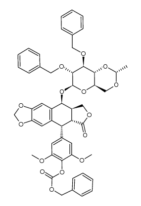 benzyl (4-((5R,5aR,8aR,9S)-9-(((2R,4aR,6R,7R,8S,8aR)-7,8-bis(benzyloxy)-2-methylhexahydropyrano[3,2-d][1,3]dioxin-6-yl)oxy)-6-oxo-5,5a,6,8,8a,9-hexahydrofuro[3',4':6,7]naphtho[2,3-d][1,3]dioxol-5-yl)-2,6-dimethoxyphenyl) carbonate 结构式