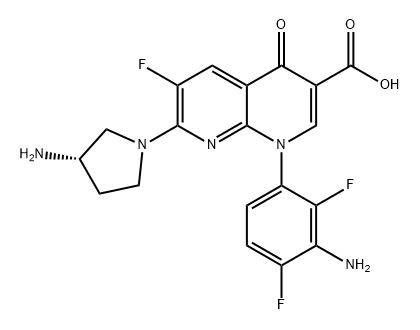 1-(3-氨基-2,4-二氟苯基)-7-[(3S)-3-氨基-1-吡咯烷基]-6-氟-1,4-二氢-4-氧代-1,8-萘啶-3-羧酸 结构式
