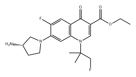3-Quinolinecarboxylic acid, 7-(3-amino-1-pyrrolidinyl)-6-fluoro-1-(2-fluoro-1,1-dimethylethyl)-1,4-dihydro-4-oxo-, ethyl ester, (S)- (9CI) 结构式