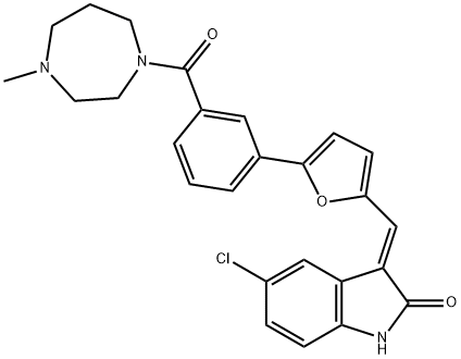 (Z)-5-氯-3-((5-(3-(4-甲基-1,4-二氮杂环庚烷-1-羰基)苯基)呋喃-2-基)亚甲基)吲哚啉-2-酮盐酸盐 结构式