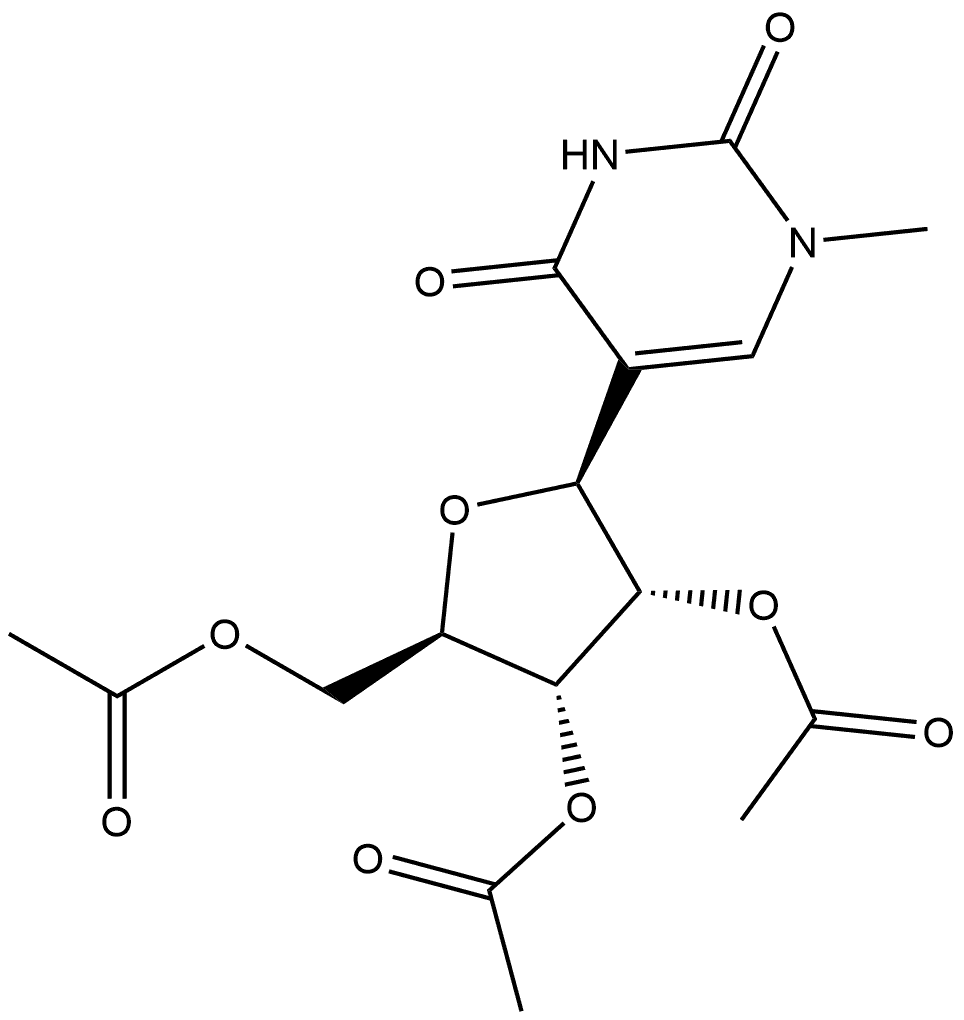1-甲基-5-(2,3,5-三-O-乙酰基-β-D-呋喃核糖基)-2,4(1H,3H)-嘧啶二酮 结构式