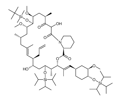 3H-Pyrido[2,1-c][1,4]oxaazacyclotricosine-1,19,21(4H,20H,23H)-trione, 15-[[(1,1-dimethylethyl)dimethylsilyl]oxy]-5,6,7,8,11,12,13,14,15,16,17,18,24,25,26,26a-hexadecahydro-7,20-dihydroxy-14,16-dimethoxy-3-[2-[3-methoxy-4-[[tris(1-methylethyl)silyl]oxy]cyclohexyl]-1-methylethenyl]-4,10,12,18-tetramethyl-8-(2-propenyl)-5-[[tris(1-methylethyl)silyl]oxy]-, [3S-[3R*[E(1S*,3S*,4S*)],4R*,5R*,7R*,8S*,9E,12R*,14R*,15R*,16R*,18S*,20S*,26aR*]]- 结构式