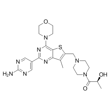 (S)-1-[4-[[2-(2-氨基嘧啶-5-基)-7-甲基-4-(吗啉-4-基)噻吩并[3,2-D]嘧啶-6-基]甲基]哌嗪-1-基]-2-羟基丙-1-酮 结构式