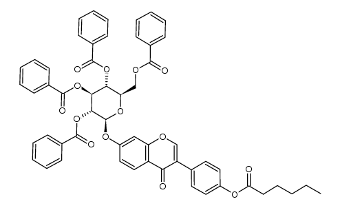 Hexanoic acid, 4-[4-oxo-7-[(2,3,4,6-tetra-O-benzoyl-β-D-glucopyranosyl)oxy]-4H-1-benzopyran-3-yl]phenyl ester 结构式