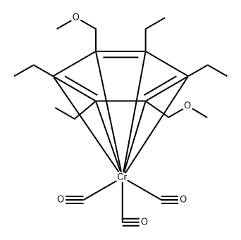 三羰基[(1,2,3,4,5,6-η)-1,2,4,5-四乙基-3,6-双(甲氧基甲基)苯]合铬 结构式