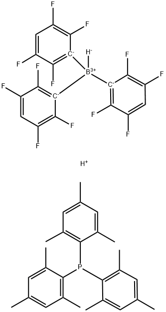氢三(2,3,5,6-四氟苯基)硼酸根(1-)合(1:1)三(2,4,6-三甲基苯基)膦 结构式