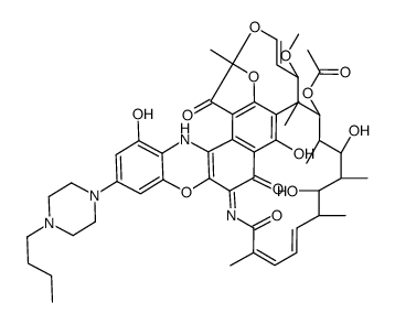 Rifamycin VIII,5'-(4-butyl-1-piperazinyl)-1',4-didehydro-1-deoxy-1,4-dihydro-3'-hydroxy-1-oxo- 结构式