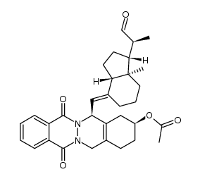 1H-茚-1-乙醛,4-[[3-(乙酰氧基)-1,2,3,4,5,7,12,14-八氢-7,12-二氧代酞嗪并[2,3-b]酞嗪-5-亚基]八氢-α,7a-二甲基-,[1R-[1α(S*),3aβ,4E(3S*,5S*),7aα]]-(9CI) 结构式