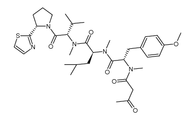 Thiazole, 2-[(2S)-1-[N-(1,3-dioxobutyl)-N,O-dimethyl-L-tyrosyl-N-methyl-L-leucyl-N-methyl-L-valyl]-2-pyrrolidinyl]- 结构式