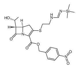 1-Azabicyclo[3.2.0]hept-2-ene-2-carboxylic acid, 6-(1-hydroxyethyl)-7-oxo-3-[[2-[[[(trimethylsilyl)amino]methylene]amino]ethyl]thio]-, (4-nitrophenyl)methyl ester, [5R-[5α,6α(R*)]]- (9CI) 结构式