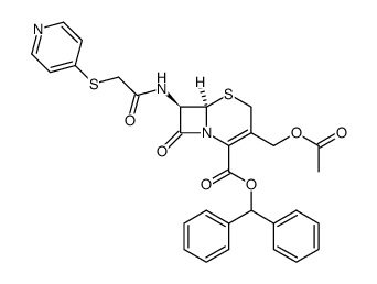 5-Thia-1-azabicyclo[4.2.0]oct-2-ene-2-carboxylic acid, 3-[(acetyloxy)methyl]-8-oxo-7-[[(4-pyridinylthio)acetyl]amino]-, diphenylmethyl ester, (6R-trans)- (9CI) 结构式