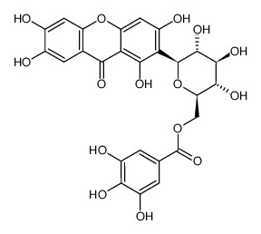 9H-占吨-9-酮,1,3,6,7-四羟基-2-[6-O-(3,4,5-三羟基苯甲酰基)-β-D-吡喃葡萄糖基]- 结构式