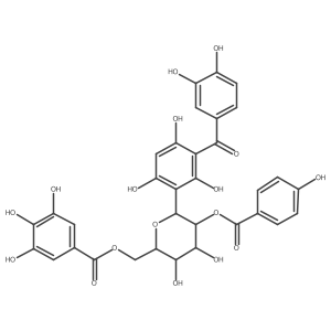 Methanone, (3,4-dihydroxyphenyl)[2,4,6-trihydroxy-3-[2-O-(4-hydroxybenzoyl)-6-O-(3,4,5-trihydroxybenzoyl)-β-D-glucopyranosyl]phenyl]- 结构式