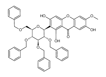 9H-Xanthen-9-one, 1,3,7-trihydroxy-6-methoxy-2-[2,3,4,6-tetrakis-O-(phenylmethyl)-β-D-glucopyranosyl]- 结构式