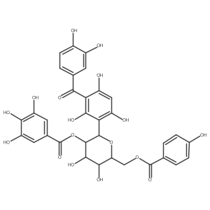 Methanone, (3,4-dihydroxyphenyl)[2,4,6-trihydroxy-3-[6-O-(4-hydroxybenzoyl)-2-O-(3,4,5-trihydroxybenzoyl)-β-D-glucopyranosyl]phenyl]- 结构式