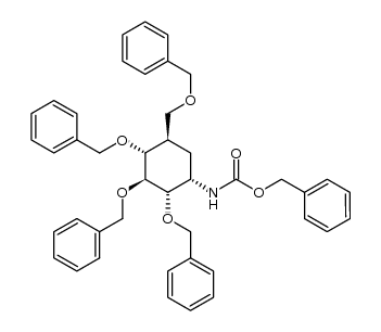 D-chiro-Inositol, 1,5,6-trideoxy-1-[[(phenylmethoxy)carbonyl]amino]-5-[(phenylmethoxy)methyl]-2,3,4-tris-O-(phenylmethyl)- 结构式