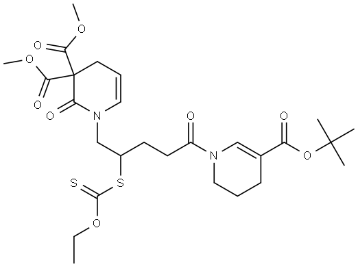 3,3(2H)-吡啶二羧酸,1-[5-[5-[(1,1-二甲基乙氧基)羰基]-3,4-二氢-1(2H)-吡啶基]-2-[(乙氧基硫代甲基)硫代]-5-氧代戊基]-1,4-二氢-2-氧代-,3,3-二甲基酯 结构式