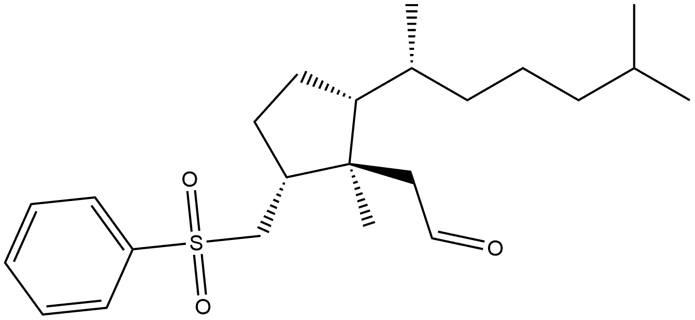 2-(1,5-二甲基己基)-1-甲基-5-[(苯磺酰基)甲基]环戊烷乙醛 结构式