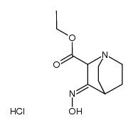 1-Azabicyclo[2.2.2]octane-2-carboxylic acid, 3-(hydroxyimino)-, ethyl ester, hydrochloride (1:1) 结构式