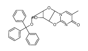 6H-Furo[2',3':4,5]oxazolo[3,2-a]pyrimidin-6-one, 2,3,3a,9a-tetrahydro-3-hydroxy-7-methyl-2-[(triphenylmethoxy)methyl]-, (2R,3R,3aS,9aR)- 结构式