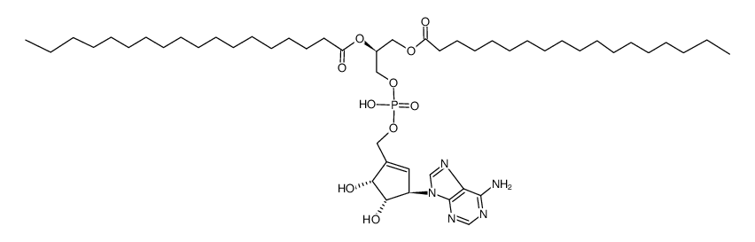 Octadecanoic acid, (1S)-1-[[[[[(3R,4S,5R)-3-(6-amino-9H-purin-9-yl)-4,5-dihydroxy-1-cyclopenten-1-yl]methoxy]hydroxyphosphinyl]oxy]methyl]-1,2-ethanediyl ester (9CI) 结构式