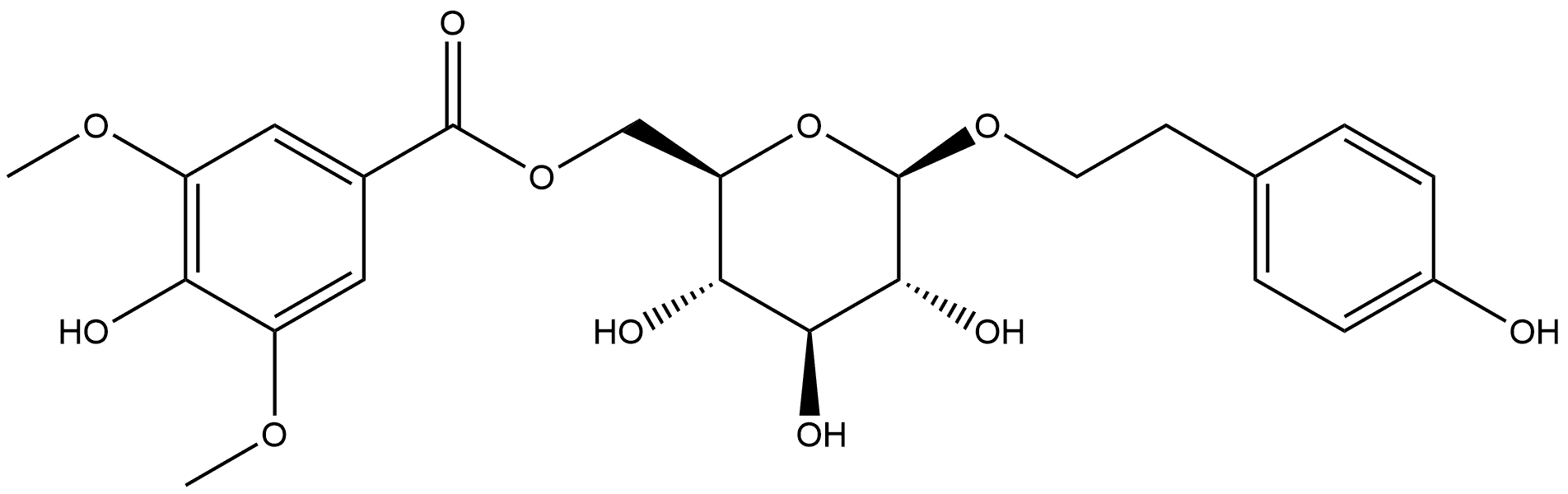 2-(4-羟基苯基)乙基-β-D-吡喃葡萄糖苷-6-(4-羟基-3,5-二甲氧基苯甲酸酯) 结构式