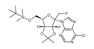 9H-Purine, 6-chloro-9-[1-deoxy-6-O-[(1,1-dimethylethyl)dimethylsilyl]-1-fluoro-3,4-O-(1-methylethylidene)-α-D-psicofuranosyl]- 结构式