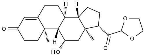 Pregn-4-en-21-al, 11-羟基-3,20-二氧代-, 环状21-(1,2-亚乙基缩醛), (11β)- 结构式