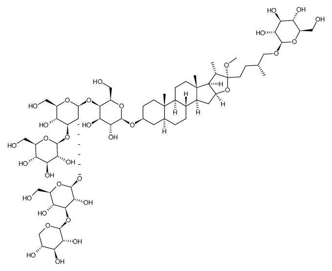 β-D-Galactopyranoside, (3β,5α,22α,25R)-26-(β-D-glucopyranosyloxy)-22-methoxyfurostan-3-yl O-β-D-xylopyranosyl-(1→3)-O-β-D-glucopyranosyl-(1→2)-O-[β-D-glucopyranosyl-(1→3)]-O-β-D-glucopyranosyl-(1→4)- 结构式